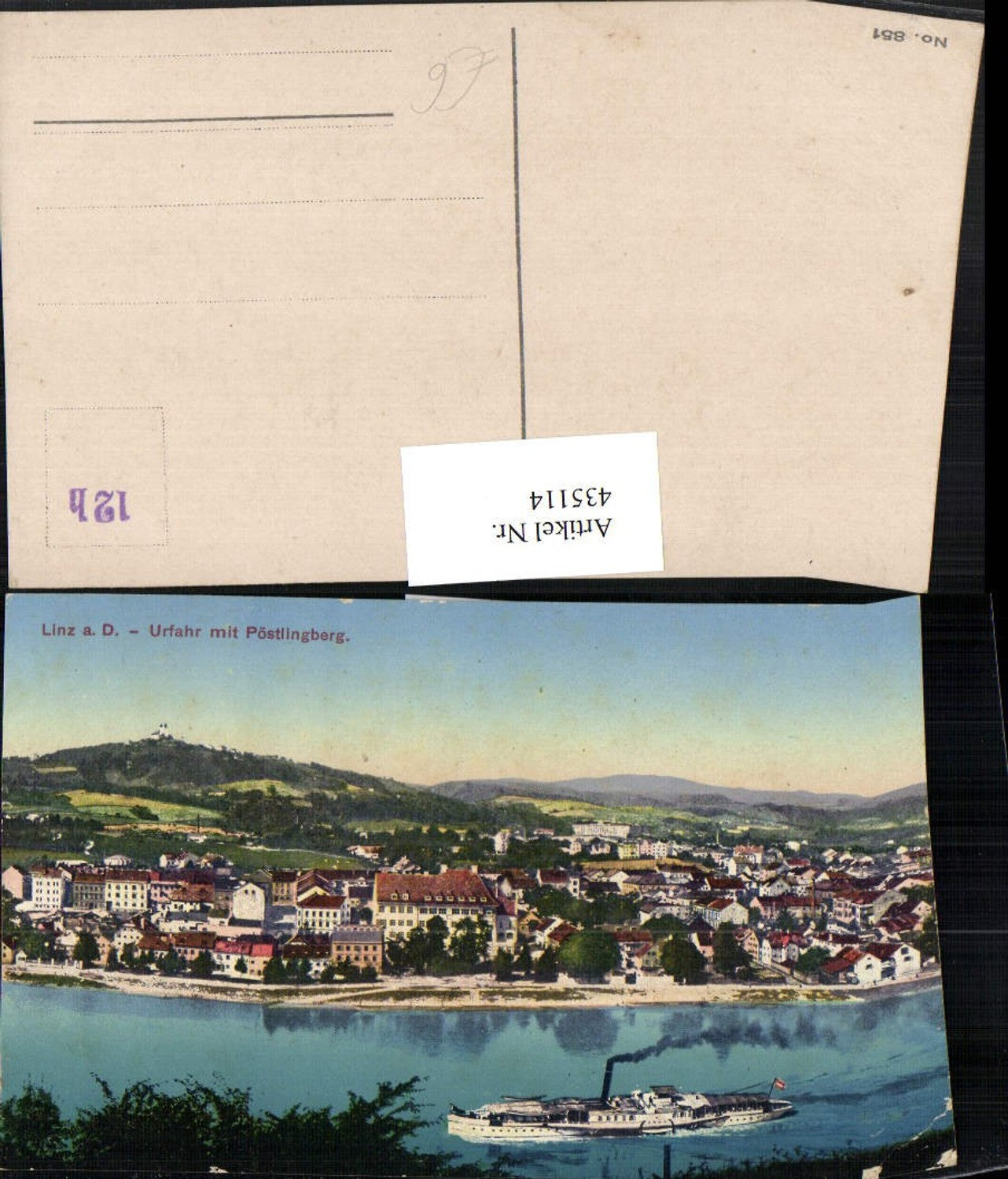 435114,Linz an d. Donau Urfahr Totale m. Pöstlingberg Dampfer