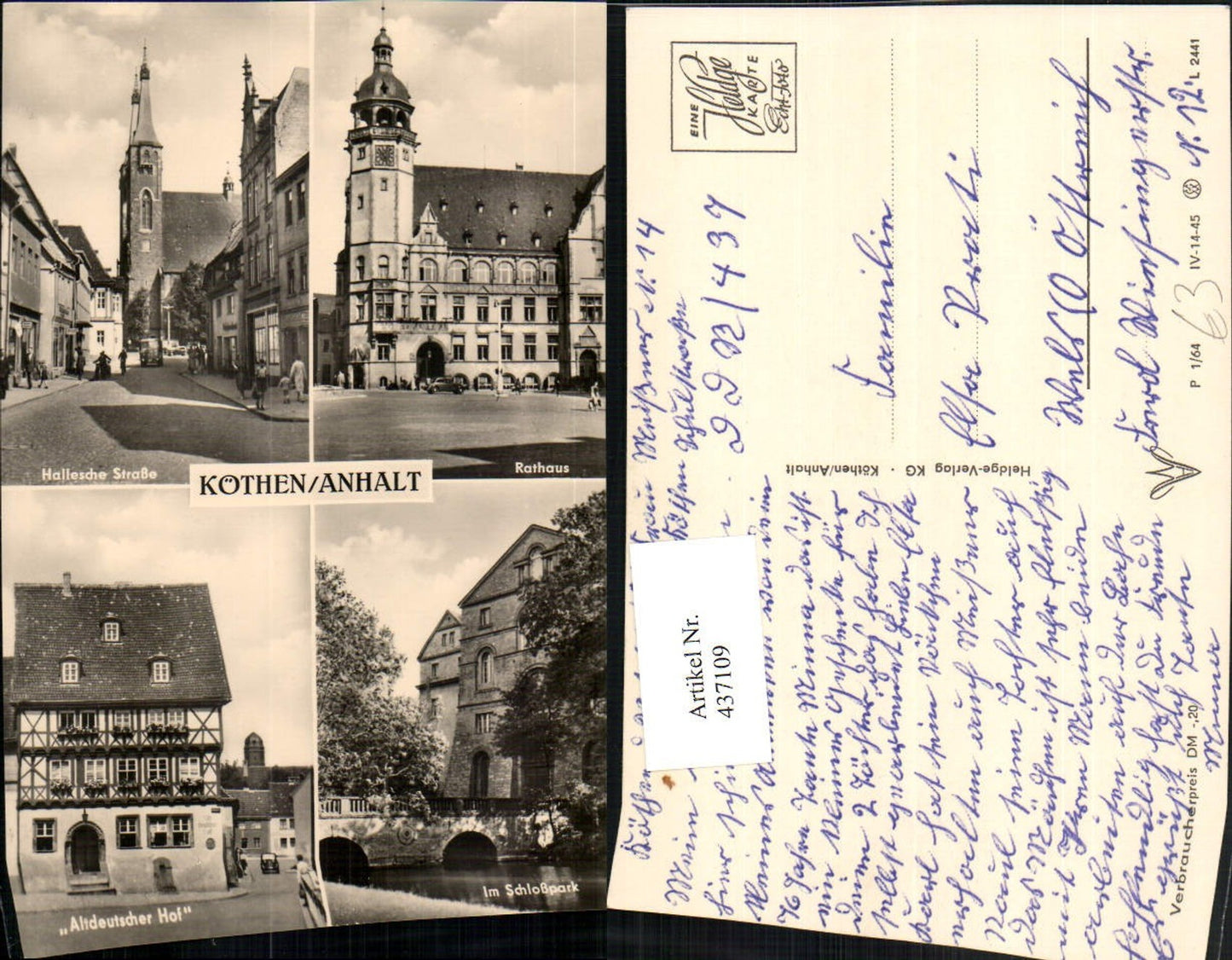 437109,Köthen Rathaus Altdeutscher Hof Schloss Mehrbildkarte