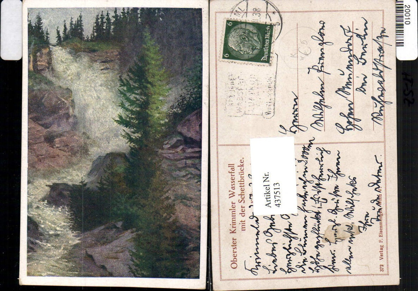 437513,Künstler AK K. Eisenmenger Krimml Oberer Wasserfall m. Schettbrücke