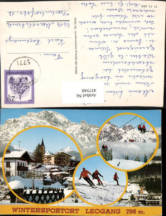 437540,Leogang Teilansicht Sessellift Skifahrer Winterbilder Mehrbildkarte