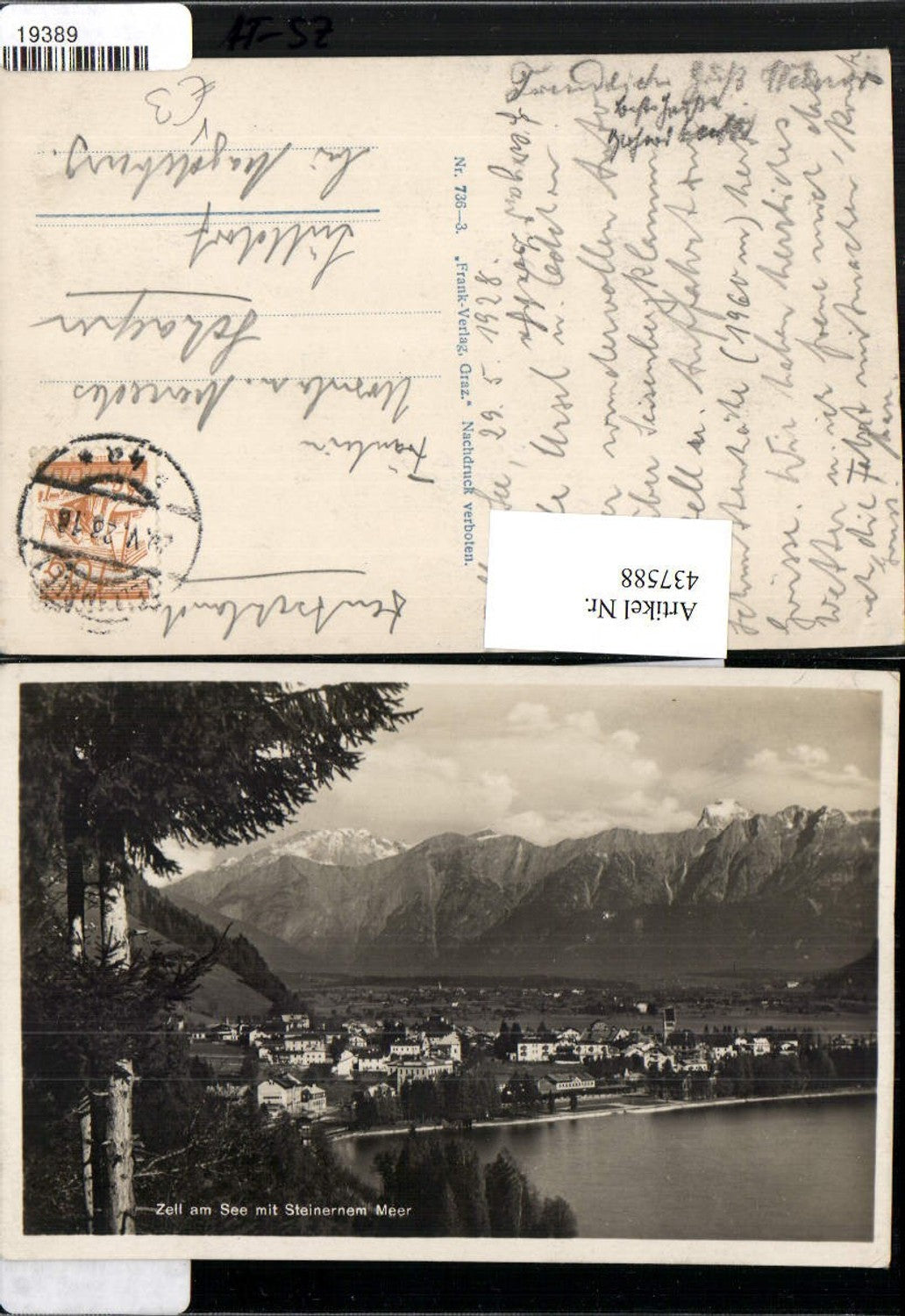 437588,Zell am See Totale m. Steinernem Meer Bergkulisse pub Franz-Verlag Graz 736/3