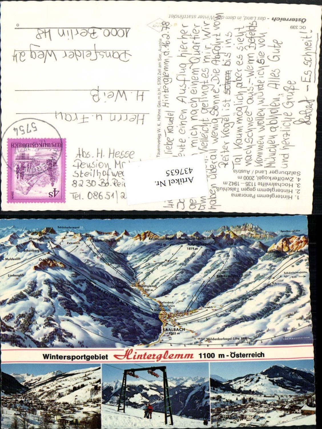 437635,Hinterglemm Totale Hochalmlift Skilift Winterbilder Mehrbildkarte