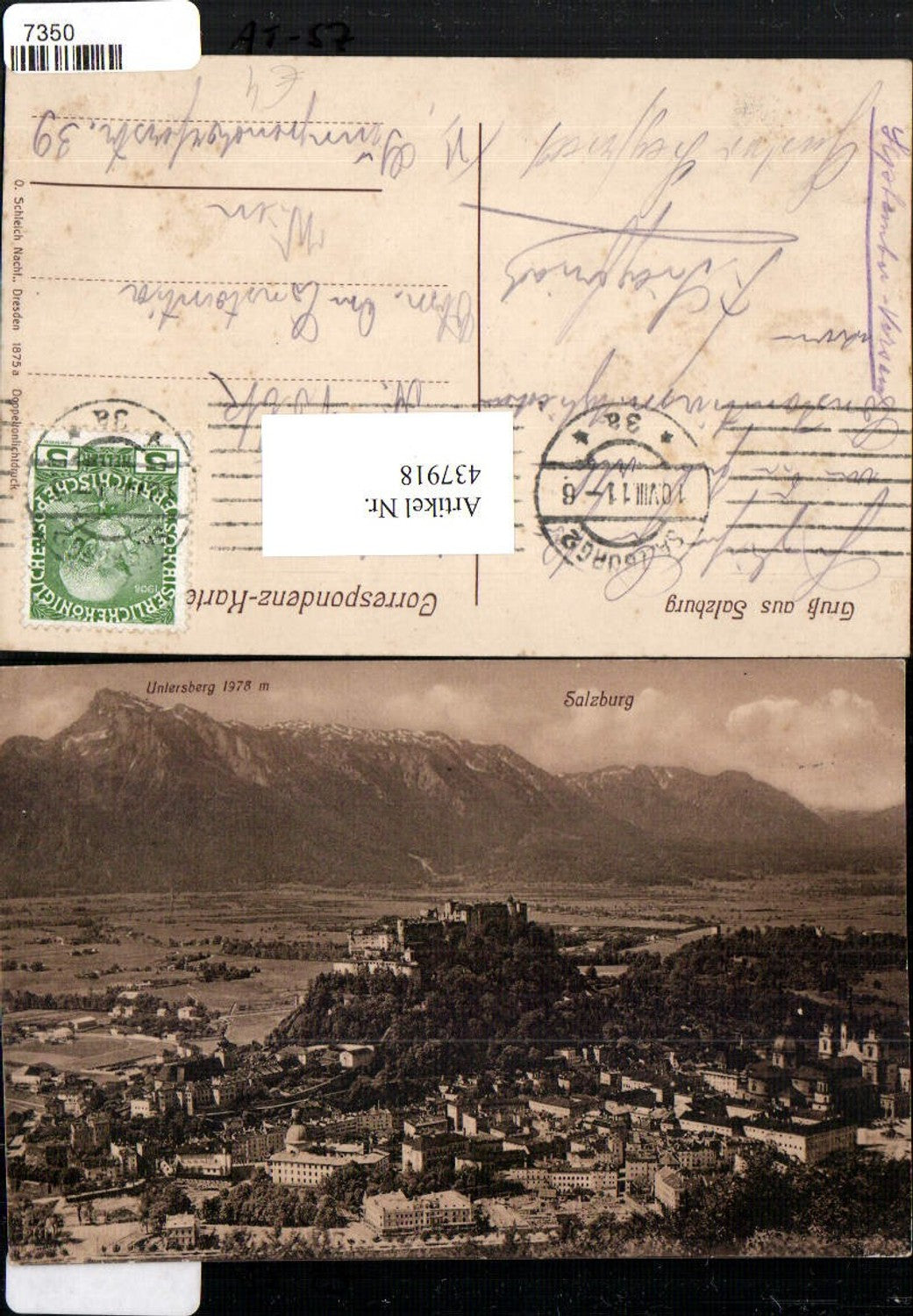 437918,Salzburg Totale m. Festung geg. Untersberg Bergkulisse