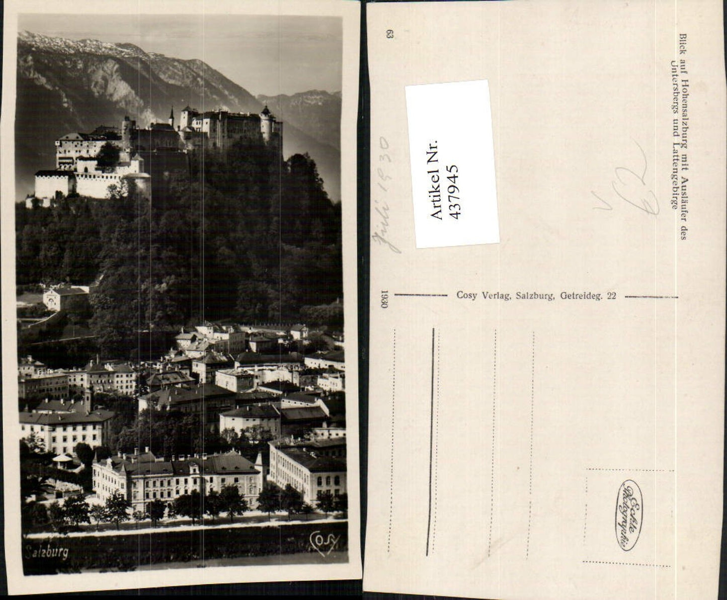 437945,Salzburg Teilansicht m. Festung Hohensalzburg Bergkulisse pub Cosy