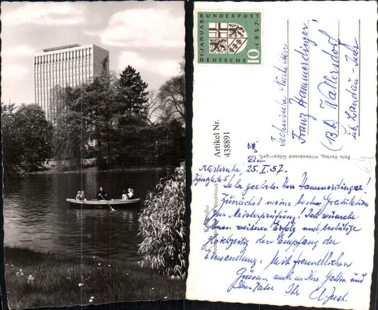 438891, Karlsruhe City Garden with high-rise building, rowing boat