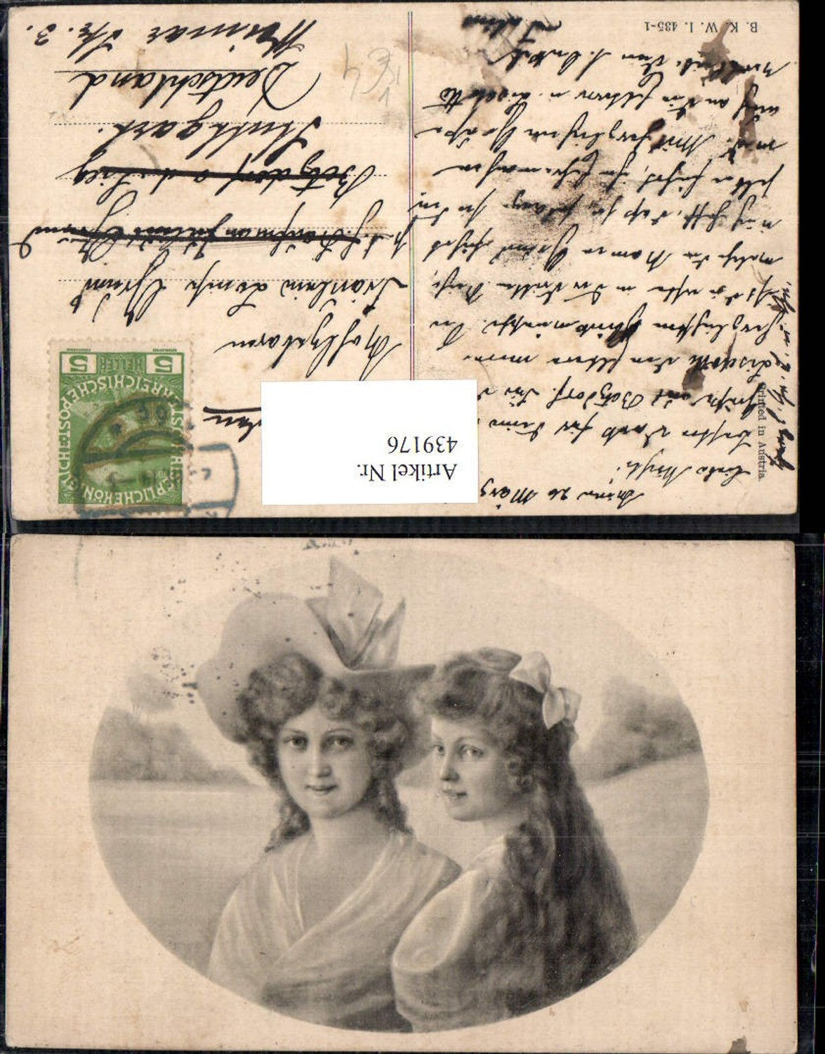 439176,Künstler Ak Frauen Hut Haarschleife Portrait Passepartout pub B.K.W.I. 435/1