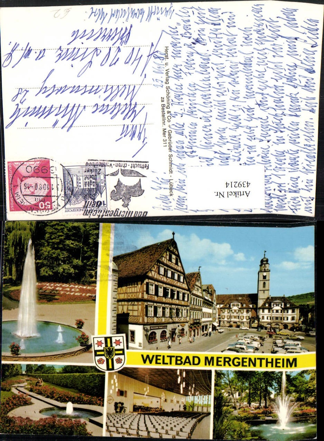 439214,Bad Mergentheim Hauptplatz Brunnen Saal Mehrbildkarte