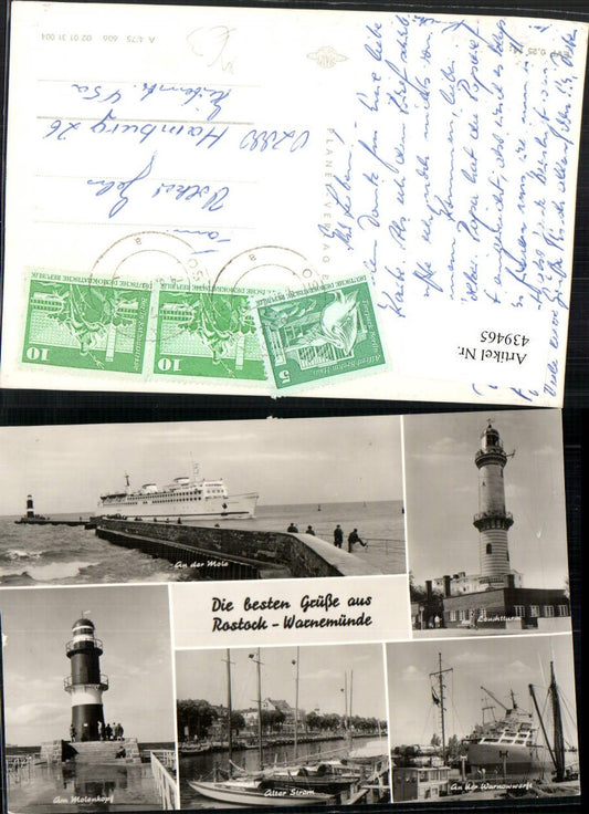 439465,Rostock Warnemünde Mole Dampfer Schiff Leuchtturm Mehrbildkarte