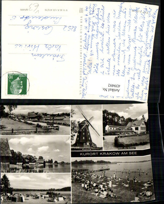 439492,Krakow am See Badestrand Windmühle Zeltplatz Mehrbildkarte pub VEB