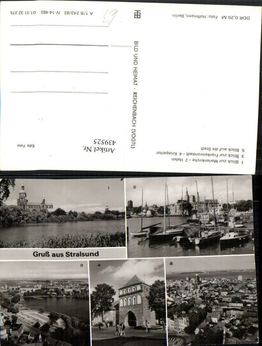439525,Stralsund Totale Hafen Marienkirche Tor Mehrbildkarte pub VEB