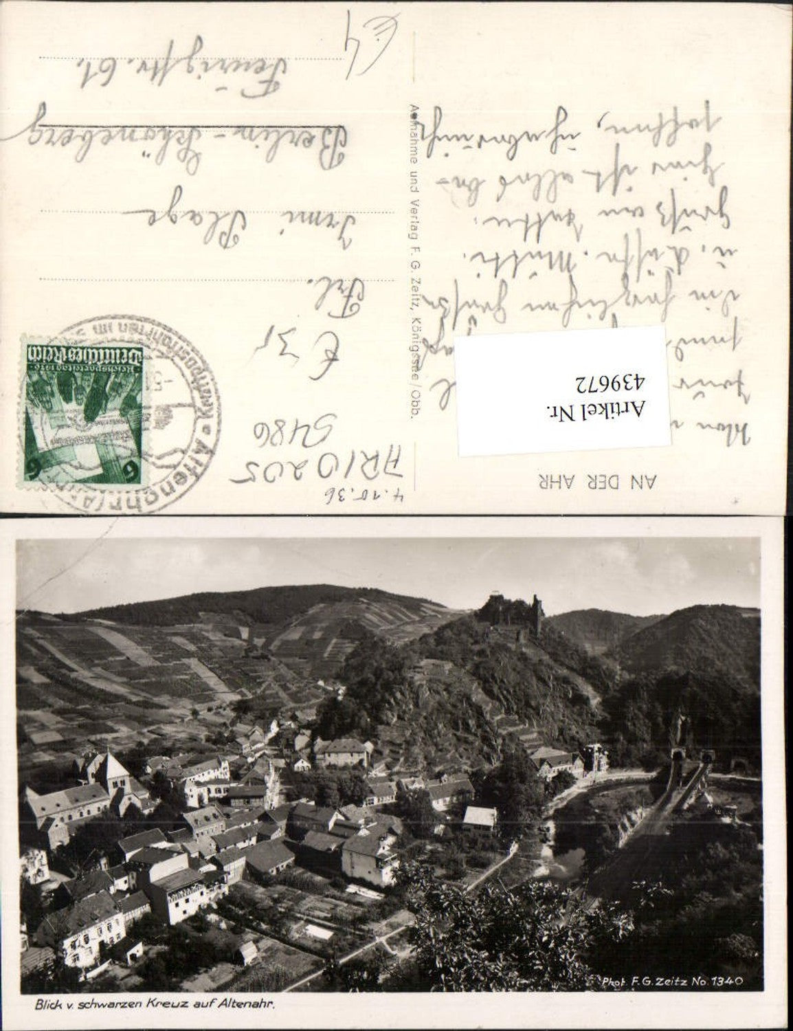 439672,Blick vom schwarzen Kreuz auf Altenahr Totale m. Burg