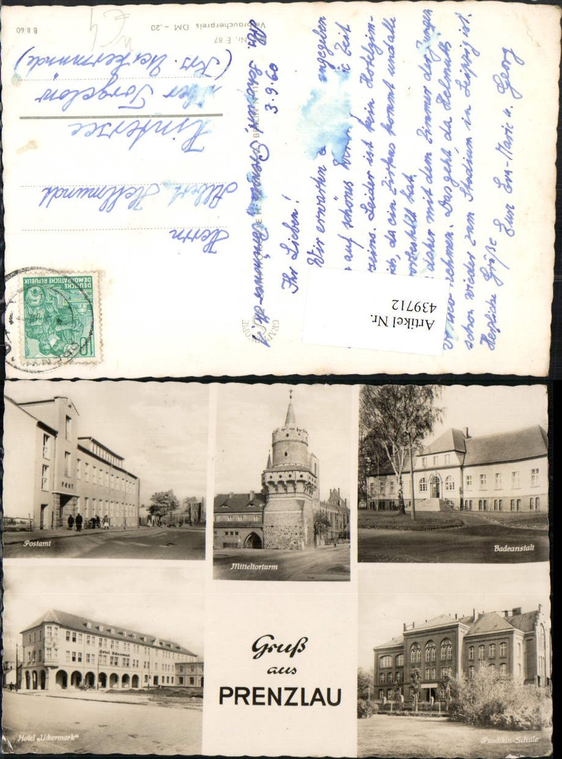 439712,Prenzlau Postamt Mitteltorturm Schule Hotel Mehrbildkarte