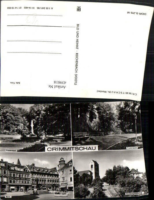 439818,Crimmitschau Friedenspark Markt Kirche Mehrbildkarte pub VEB