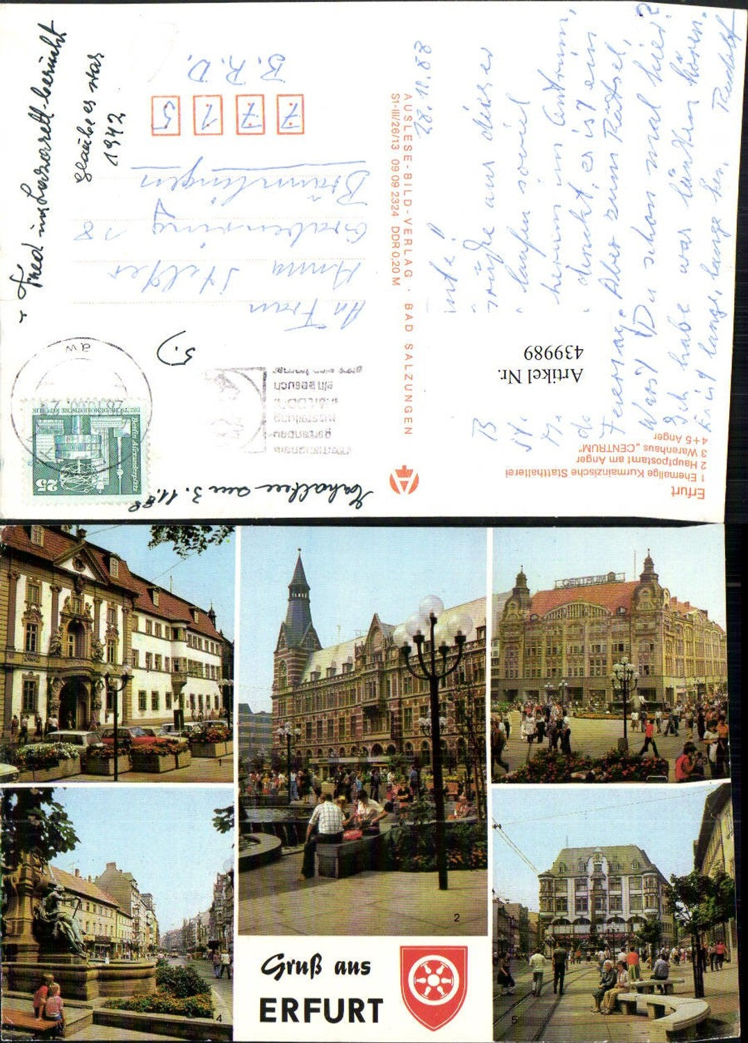 439989, Erfurt Post Office Department Store Center Anger Multi-view postcard