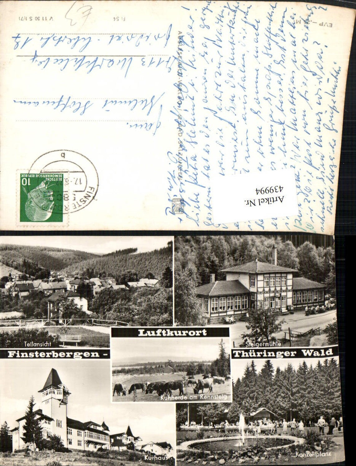 439994,Finsterbergen Totale Kurhaus Konzertplatz Kuhherde Mehrbildkarte