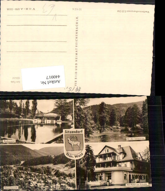 440017, Sitzendorf Total bathing establishment Schwarza Hotel zur Linde Multi-view postcard pub VEB