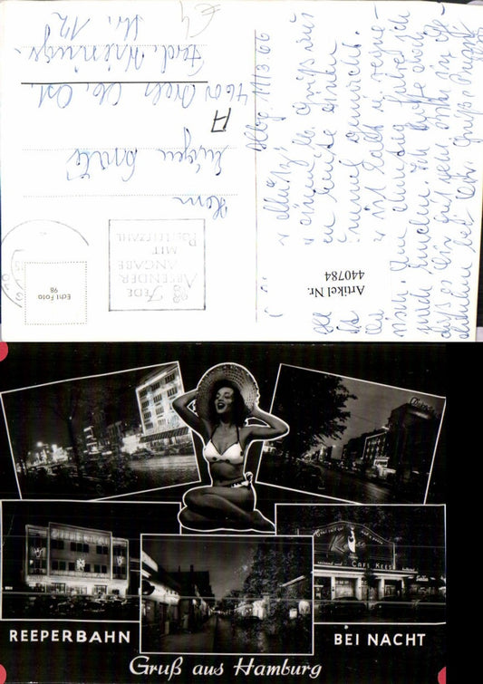 440784,Hamburg b. Nacht Reeperbahn Cafe Kees Zillertal Frau im Bikini Mehrbildkarte