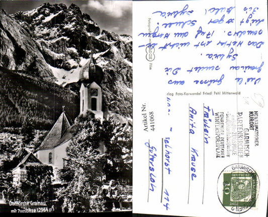 441068,Grainau Dorfkirche Kirche m. Zugspitze Bergkulisse