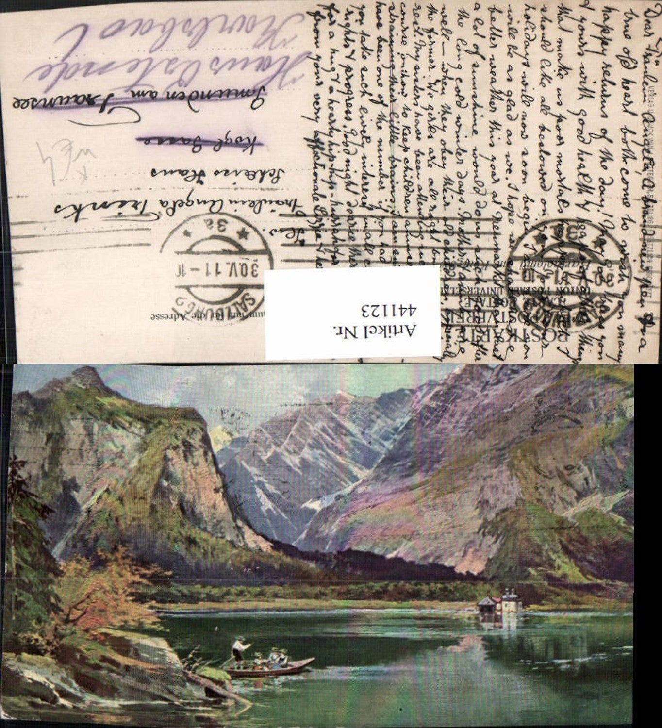 441123, Artist AK Bartholomä am Königssee near Schönau, mountain scenery