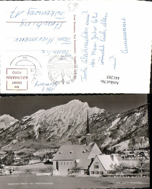 441205,Bayerisch Gmain Kirche m. Hochstaufen Bergkulisse Winterbild