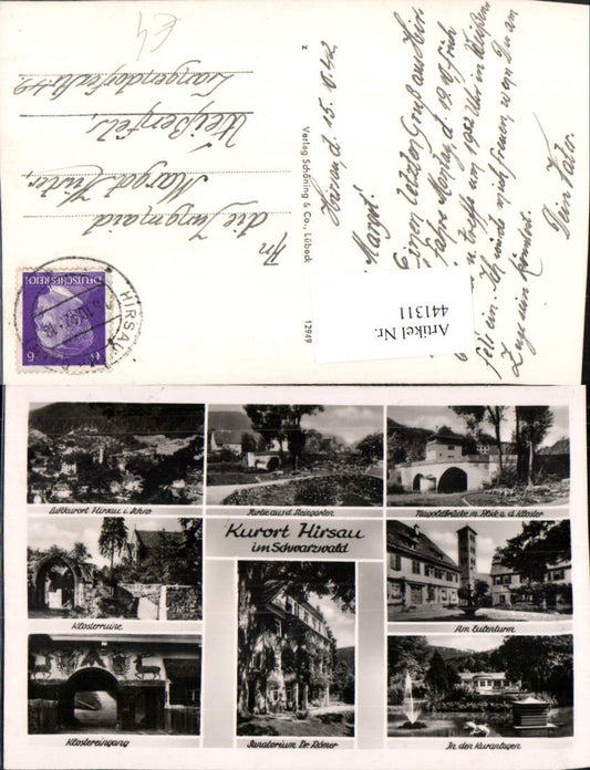 441311, Hirsau in the Black Forest, overall view of the bridge, monastery ruins, and the Owl Tower, multi-view postcard