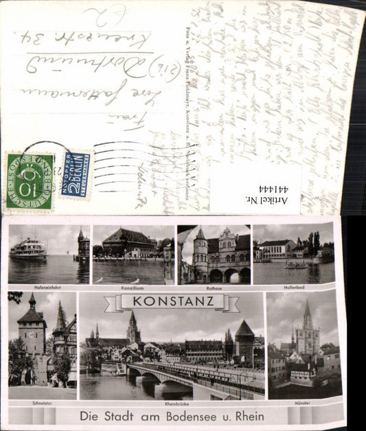 441444, Konstanz Partial view Bridge Steamer Town Hall Minster Multi-view map