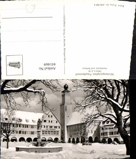 441469, Freudenstadt Market Square with Town Hall Fountain Winter Scene
