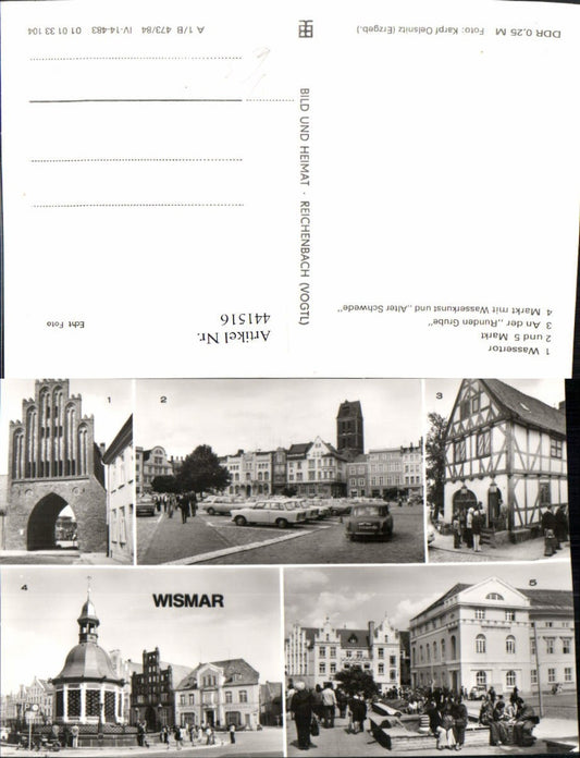 441516,Wismar Wassertor Markt Wasserkunst Mehrbildkarte pub VEB