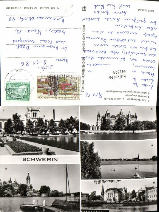 441525,Schwerin Pfaffenteich Schloss Ziegelsee Theater Mehrbildkarte pub VEB