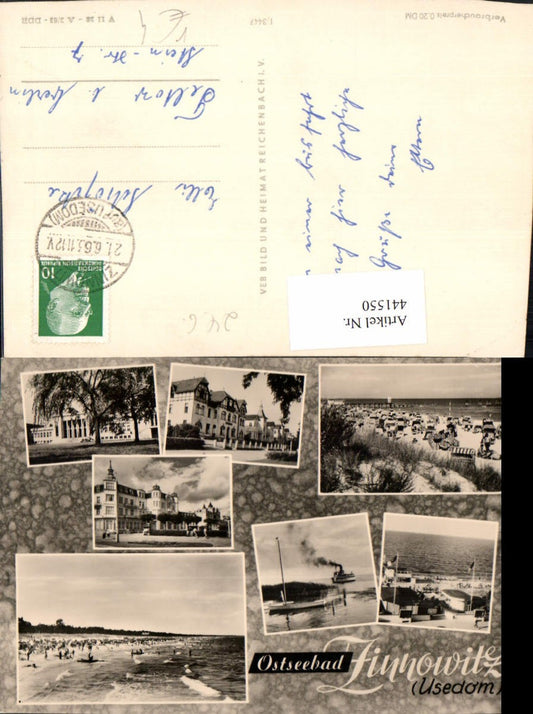 441550,Zinnowitz Strand Strandleben Dampfer Gebäude Mehrbildkarte pub VEB