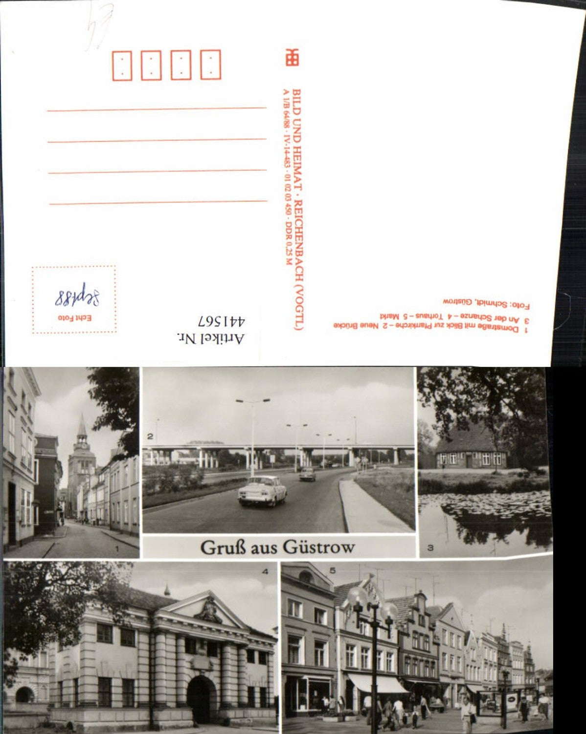 441567,Güstrow Domstraße Pfarrkirche Brücke Schanze Torhaus Mehrbildkarte
