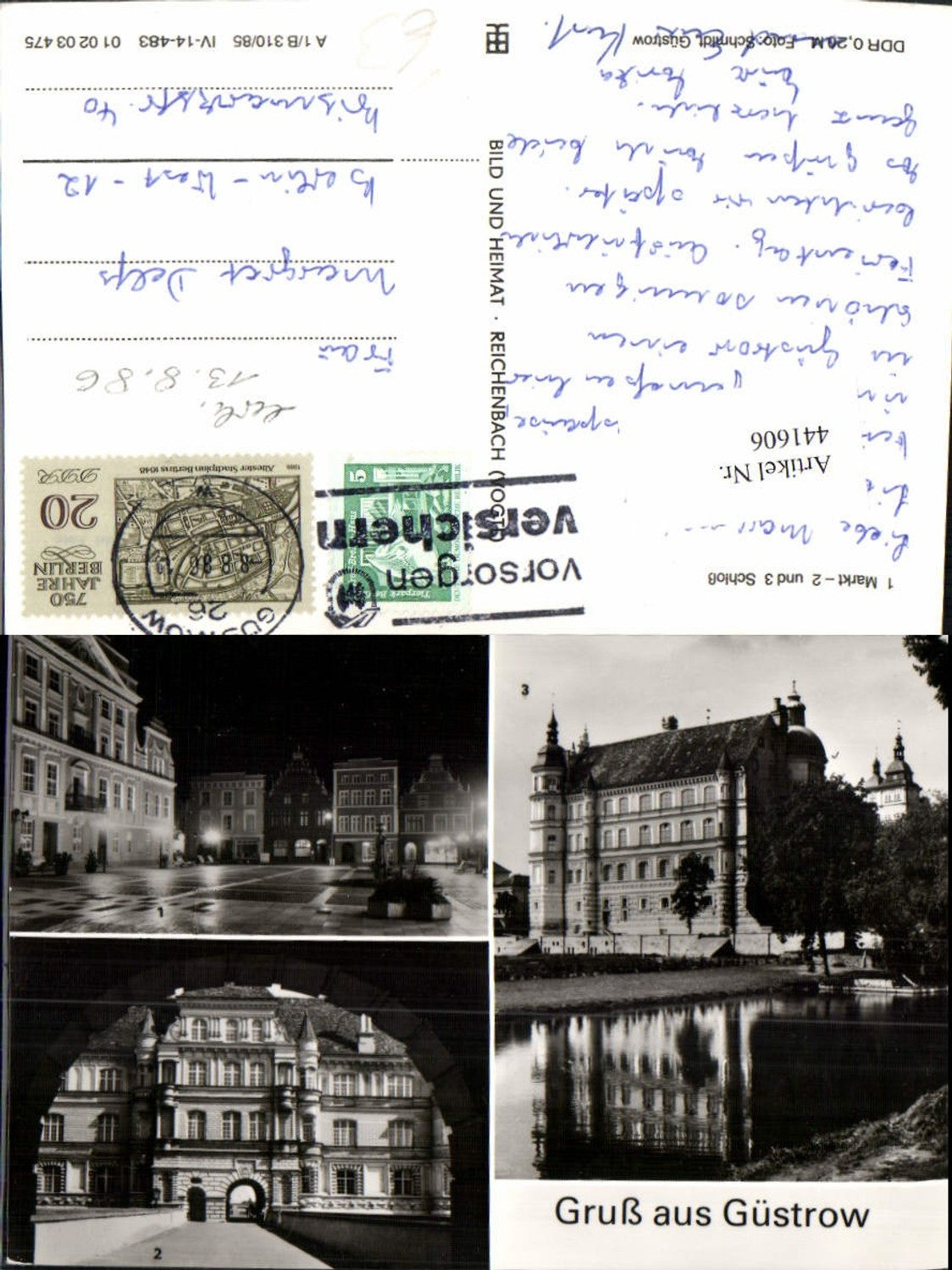 441606,Güstrow Markt Schloss Mehrbildkarte pub VEB