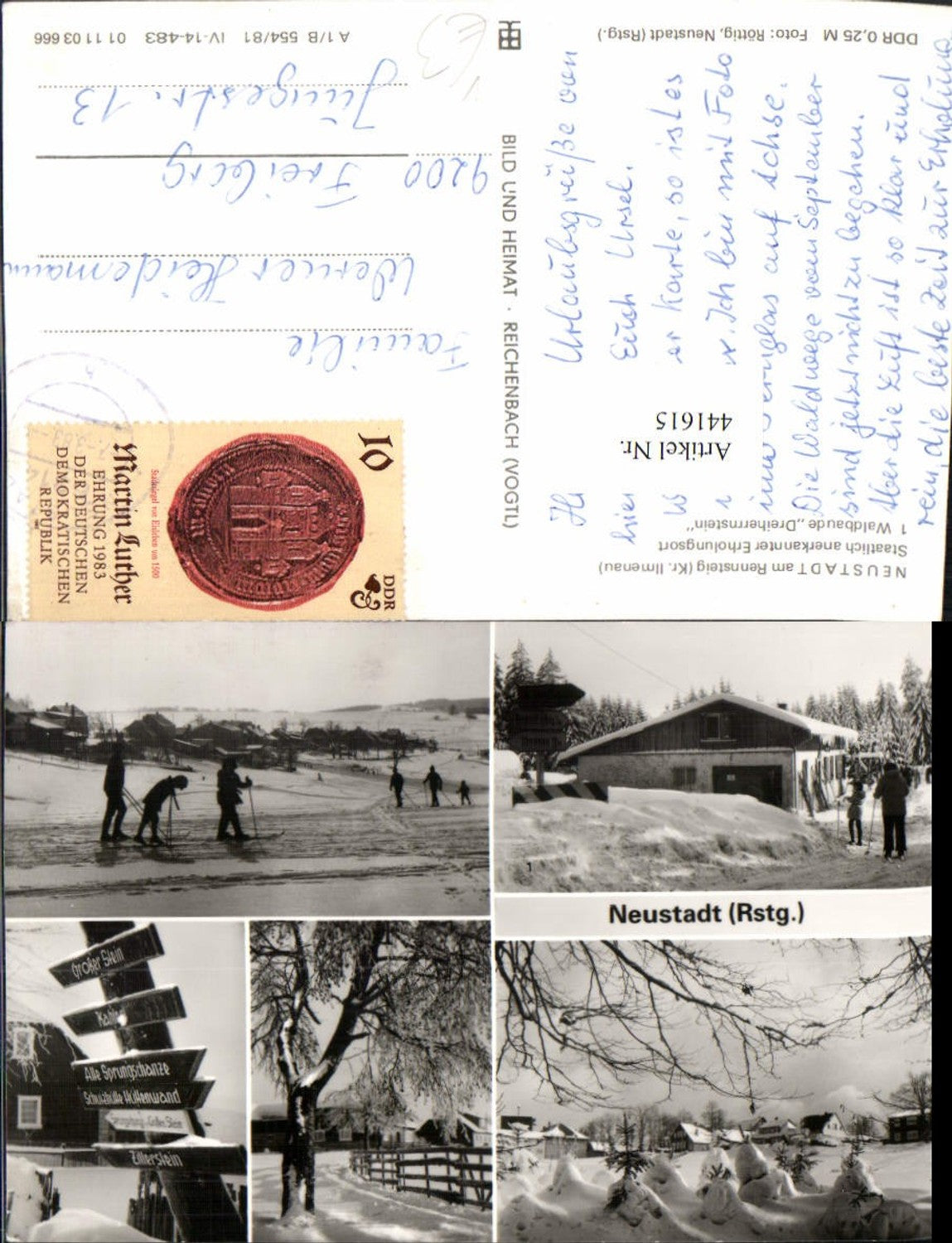 441615, Neustadt am Rennsteig Waldbaude Dreiherrnstein Langläufer Mehrbildkarte pub VEB