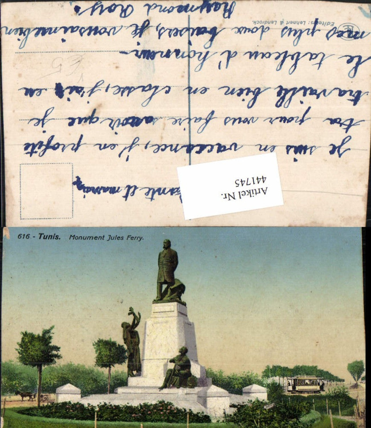 441745,Tunisia Tunis Monument Jules Ferry Denkmal pub Lehnert & Landrock