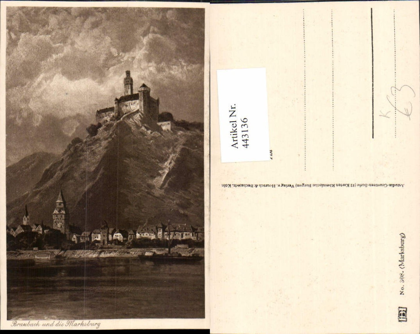 443136,Künstler AK Braubauch Teilansicht m. Marksburg Burg