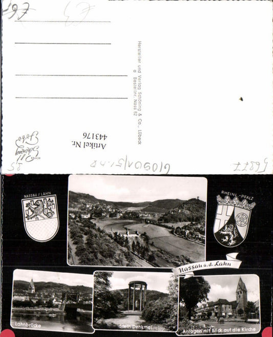 443176,Nassau an d. Lahn Totale Brücke Kirche Stein-Denkmal Mehrbildkarte