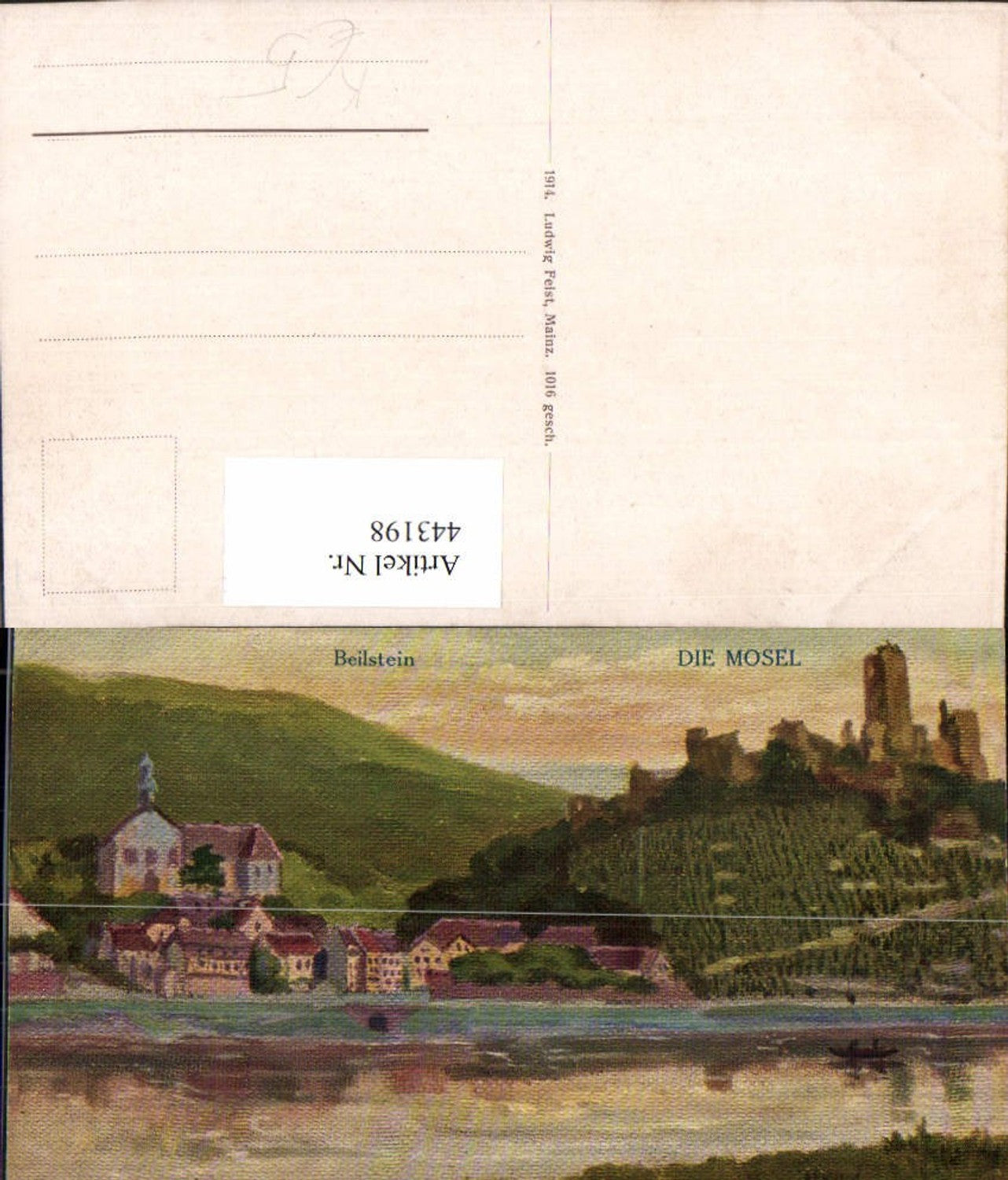 443198,Künstler AK H. Seck Beilstein an d. Mosel Totale m. Burg