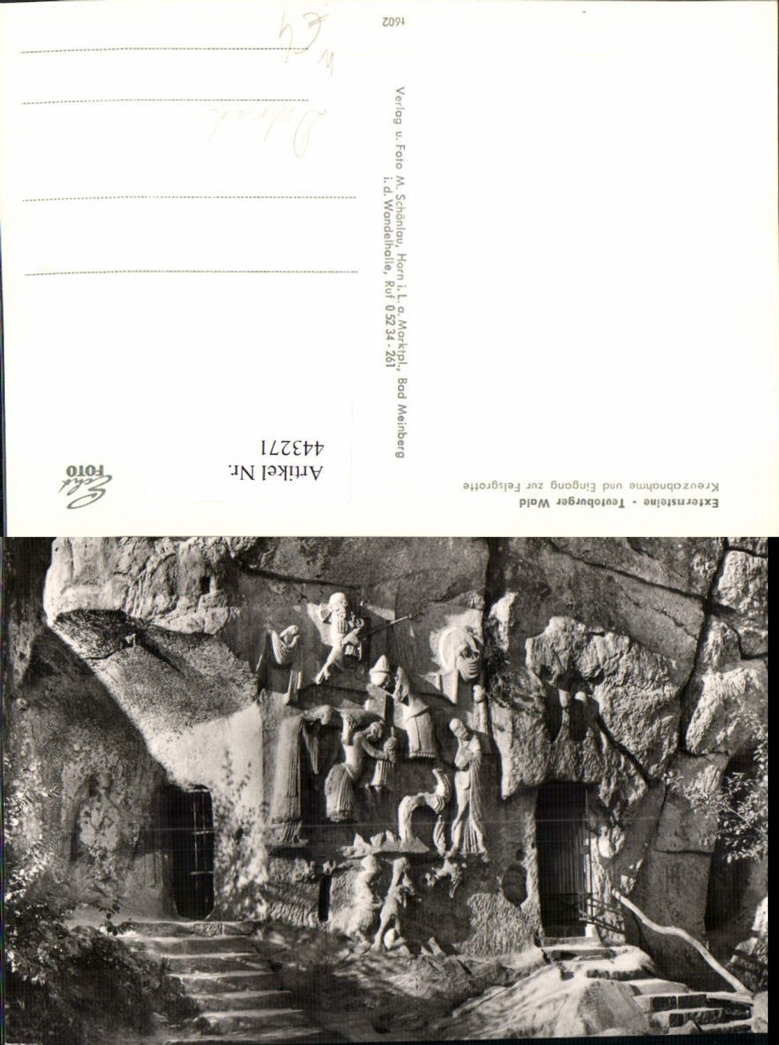 443271,Externsteine b. Horn-Bad Meinberg Kreuzabnahme u. Eingang zur Felsgrotte