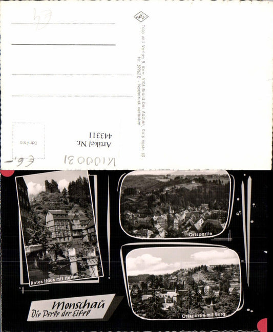 443311,Monschau in d. Eifel Totale Burg Rotes Haus Mehrbildkarte