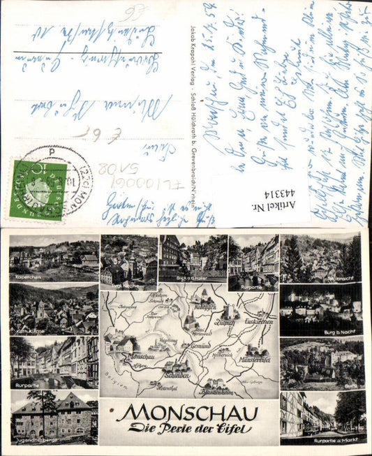 443314,Monschau in d. Eifel Totale Kirche Burg Landkarte Mehrbildkarte
