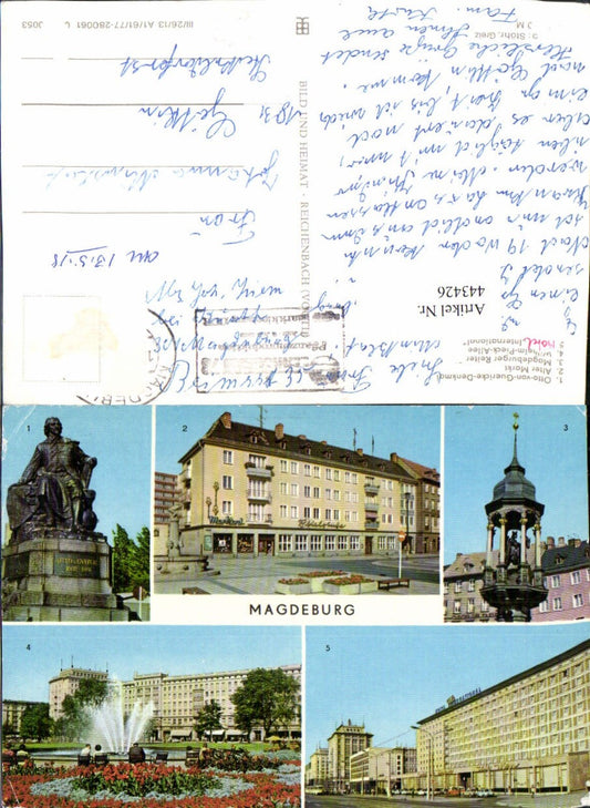 443426,Magdeburg Otto-von-Guericke-Denkmal Markt Hotel Mehrbildkarte pub VEB