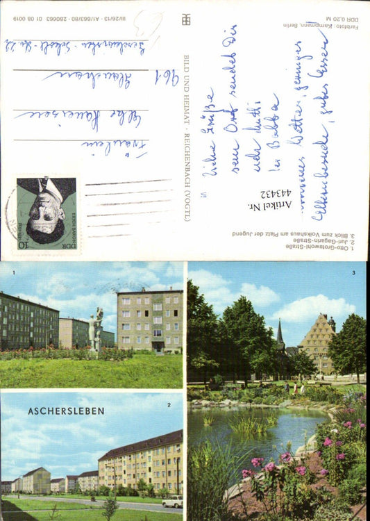 443432,Aschersleben Wohnhäuser Volkshaus Mehrbildkarte pub VEB