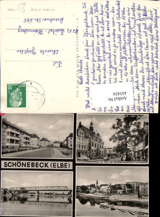 443454,Schönebeck an d. Elbe Brücke Rathaus Straßenansicht Mehrbildkarte pub VEB