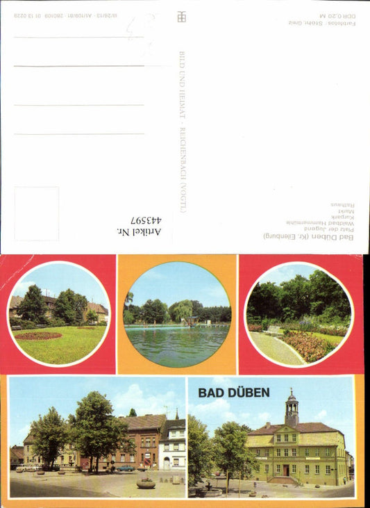 443597,Bad Düben Rathaus Markt Kurpark Waldbad Mehrbildkarte pub VEB