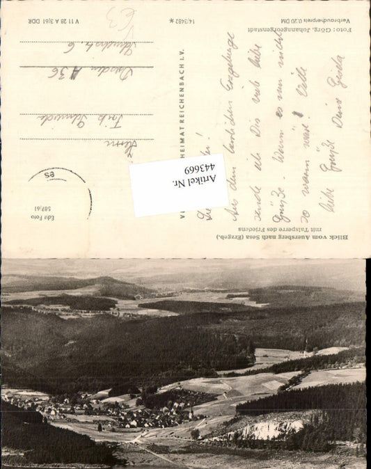 443669,Blick vom Auersberg nach Sosa im Erzgebirge Totale m. Talsperre pub VEB