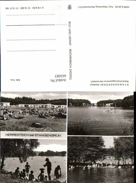 443683,Stangengrün Herrenteich See Badestrand Mehrbildkarte pub VEB