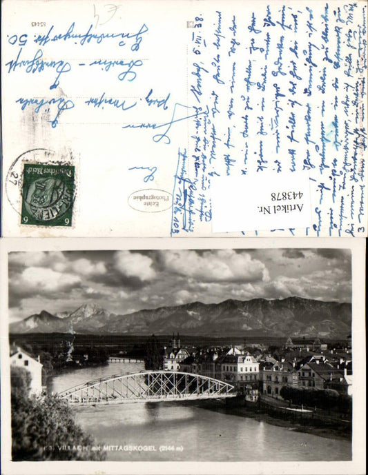 443878,Villach Teilansicht Fluss Brücke m. Mittagskogel Bergkulisse