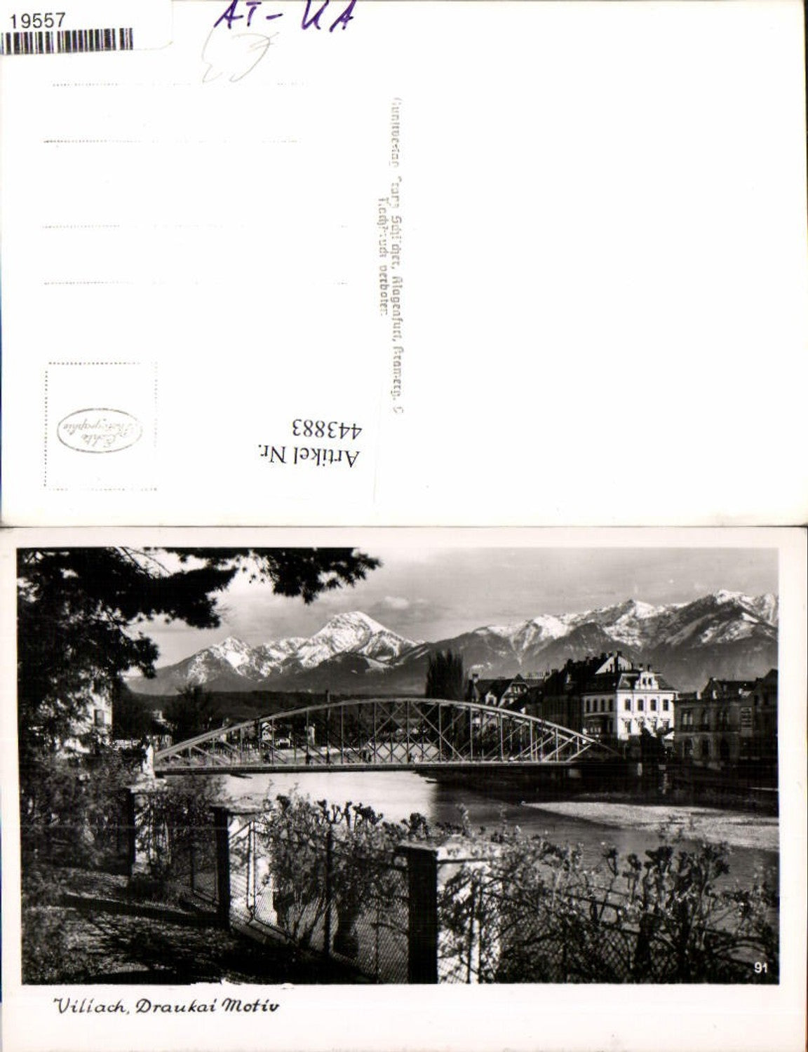 443883,Villach Draukai Fluss Brücke Bergkulisse pub Franz Schilcher 91