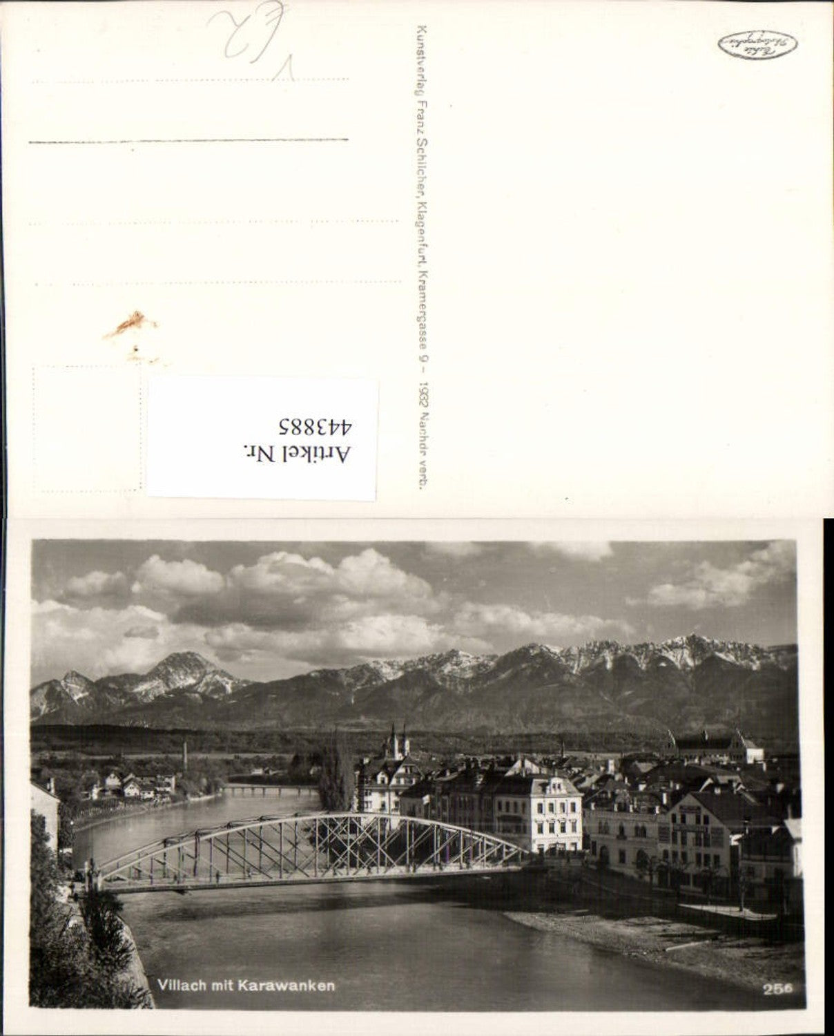 443885,Villach Teilansicht Fluss Brücke m. Karawanken Bergkulisse pub Franz Schilcher 256