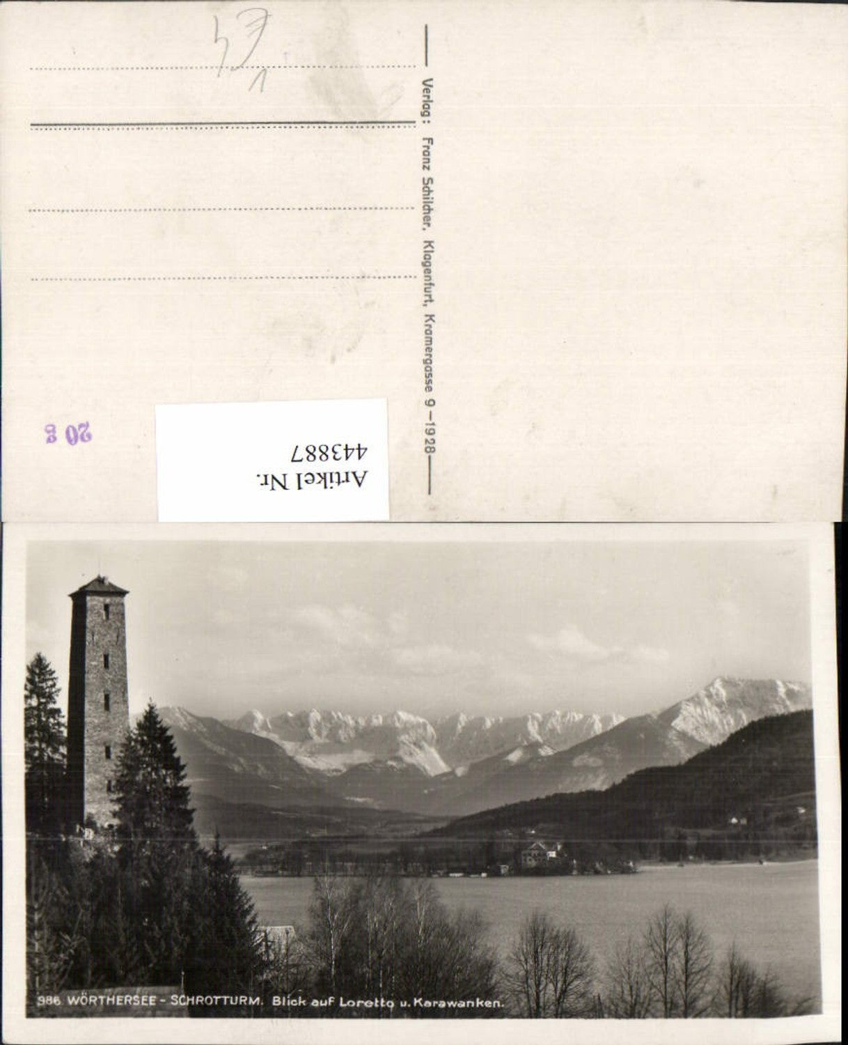 443887,Klagenfurt am Wörthersee See Schrotturm Turm Bergkulisse pub Franz Schilcher 986